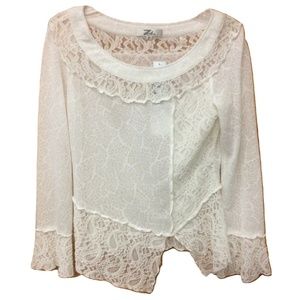 NWT Zba White Paisley Lace Bell Sleeve Blouse